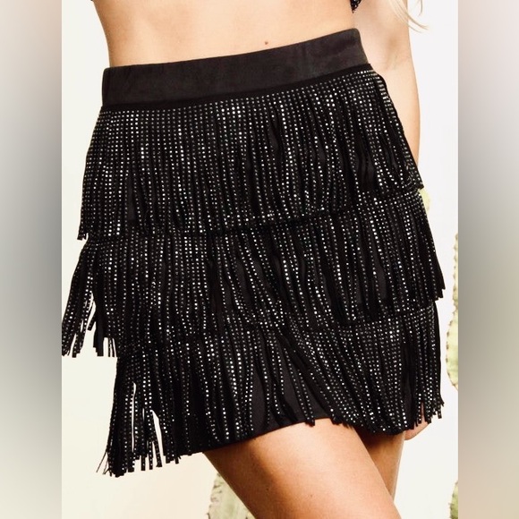 High Waist Rhinestone Fringe Skort - Picture 8 of 12